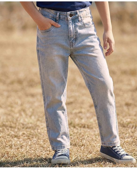 Pine Kids Denim Woven Full Length Solid Jeans - Light Blue