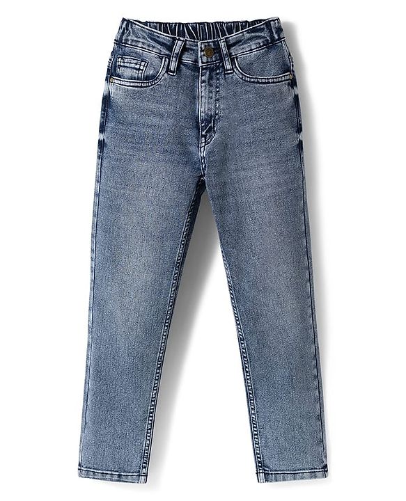 Pine Kids Woven Full Length Solid Denim Jeans - Blue