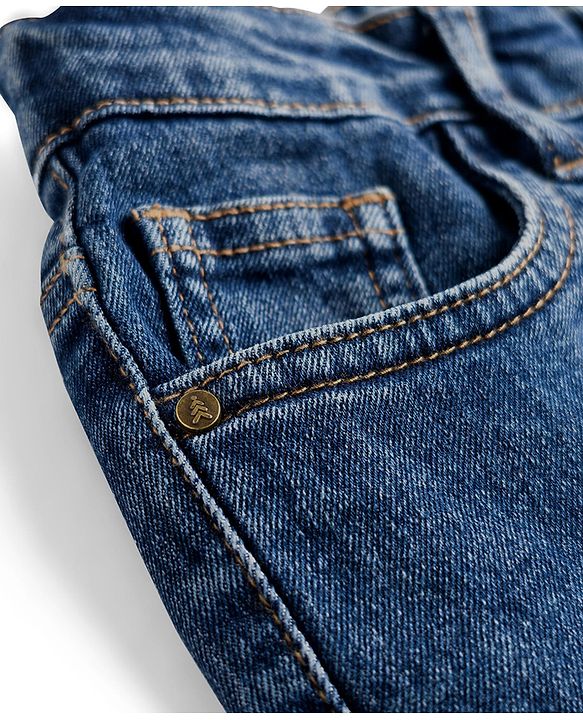 Pine Kids Denim Woven Full Length Washed Jeans - Blue