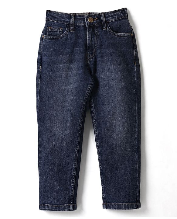 Pine Kids Denim Woven Full Length Washed Jeans - Blue