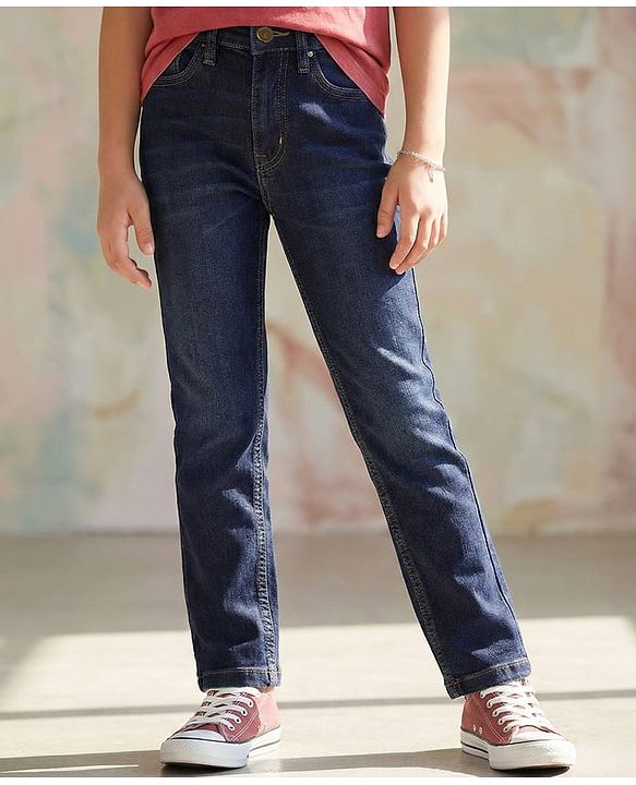 Pine Kids Denim Woven Full Length Washed Jeans -  Blue