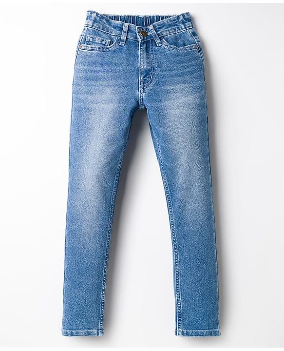 Pine Kids Denim Woven Full Length Solid Colour Washed Jeans - Blue