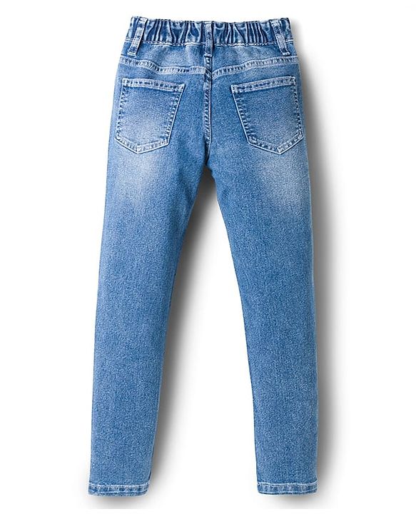 Pine Kids Denim Woven Full Length Solid Colour Washed Jeans - Blue