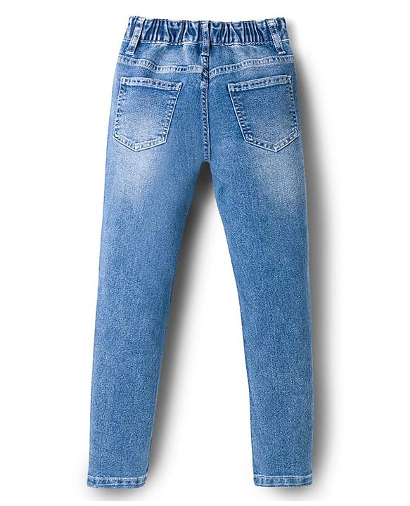 Pine Kids Denim Woven Full Length Solid Colour Washed Jeans - Blue