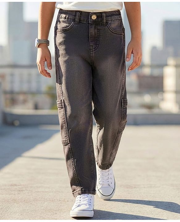 Pine Kids Denim Woven Cut N Sew Washed Jeans - Black