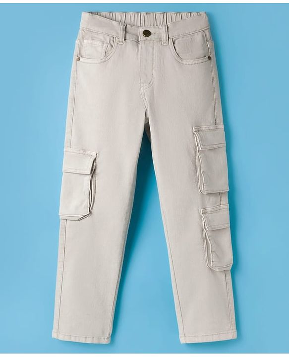 Pine Kids Denim Woven Full Length Jeans With Cargo Pocket - Off White