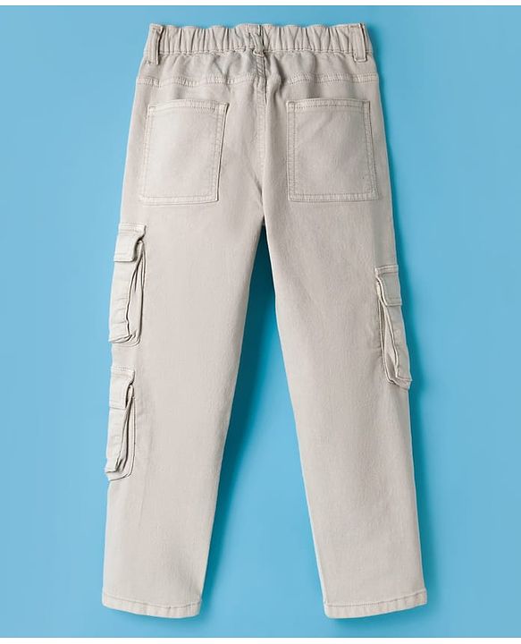 Pine Kids Denim Woven Full Length Jeans With Cargo Pocket - Off White
