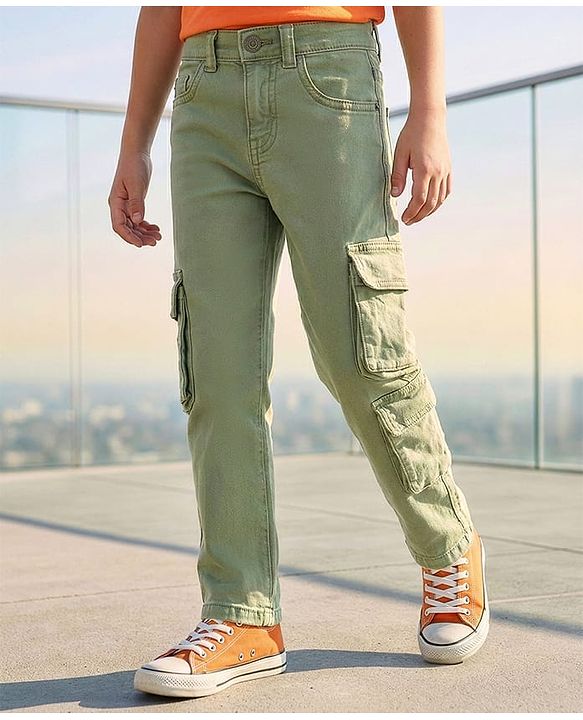 Pine Kids Denim Woven Full Length Jeans With Cargo Pocket - Off White