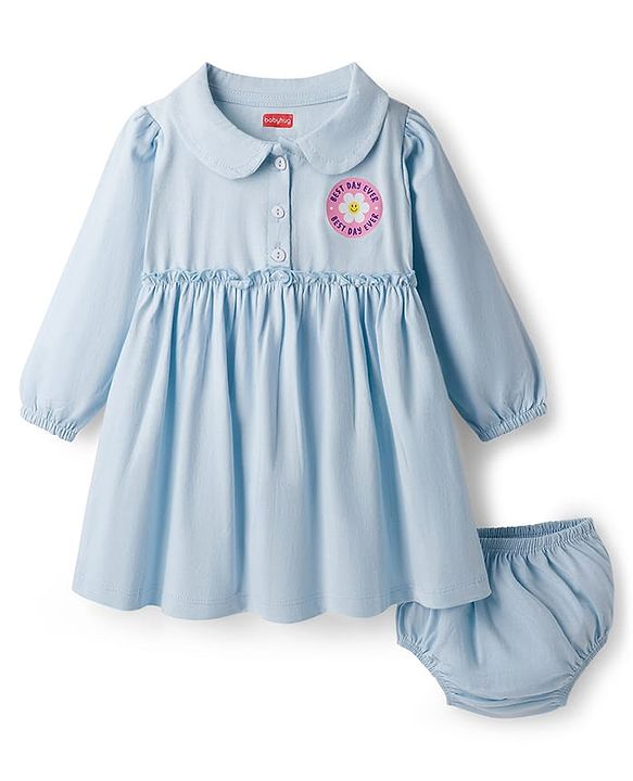 Babyug Single Jersey Knit Full Sleeves Best Day Ever Text Printed Frock with Bloomer - Blue