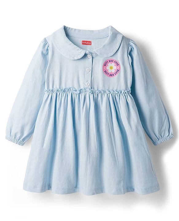 Babyug Single Jersey Knit Full Sleeves Best Day Ever Text Printed Frock with Bloomer - Blue