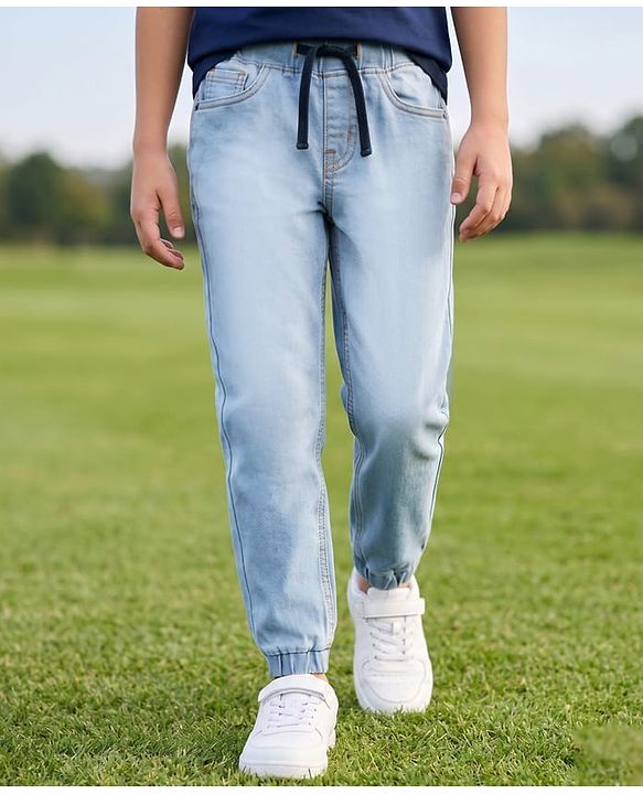 Pine Kids Woven Full Length Solid Denim Jeans - Light Blue