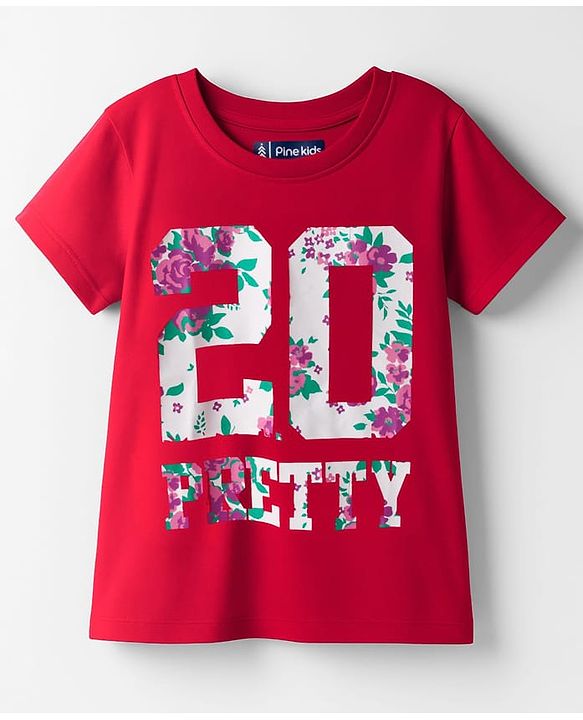 Pine Kids Cotton Knit Half Sleeves T-Shirt with Pretty Print - Red