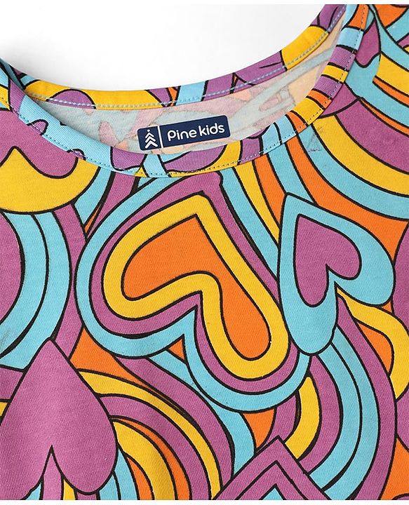 Pine Kids Cotton Knit T-Shirt Round Neck Short Sleeves Hearts Print Multicolor 4-5 Years
