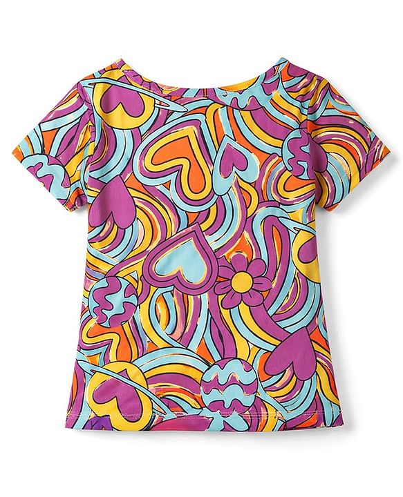 Pine Kids Cotton Knit T-Shirt Round Neck Short Sleeves Hearts Print Multicolor 4-5 Years