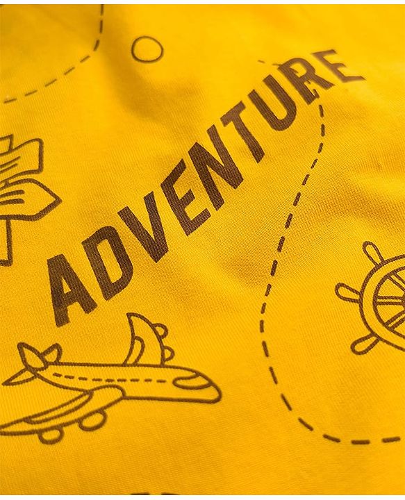 Pine Kids 100% Cotton Knit Half Sleeves Aeroplane Printed T-Shirt - Golden