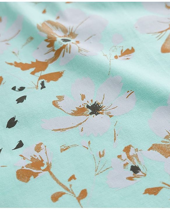 Pine Kids 100% Cotton Half Sleeves Floral Printed T-Shirt - Turquoise