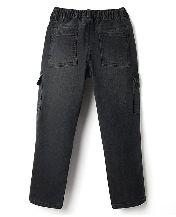 Pine Kids Denim Woven Full Length Solid Colour Jeans with Pockets - Black