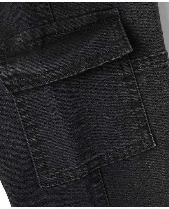Pine Kids Denim Woven Full Length Solid Colour Jeans with Pockets - Black