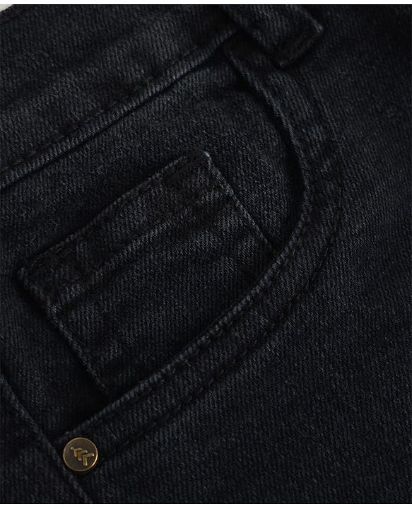 Pine Kids Denim Woven Full Length Solid Colour Jeans with Pockets - Black