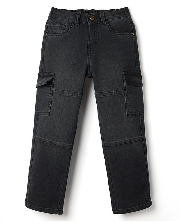Pine Kids Denim Woven Full Length Solid Colour Jeans with Pockets - Black