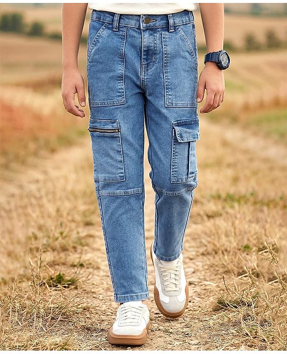 Pine Kids Denim Woven Full Length Cut & Sew Solid Color Jeans with Pocket - Blue