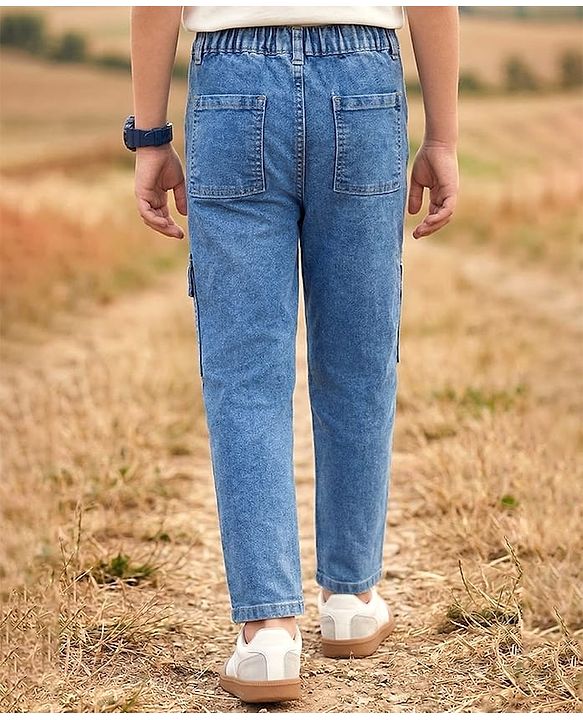 Pine Kids Denim Woven Full Length Cut & Sew Solid Color Jeans with Pocket - Blue