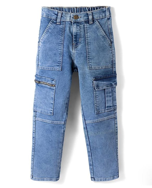 Pine Kids Denim Woven Full Length Cut & Sew Solid Color Jeans with Pocket - Blue