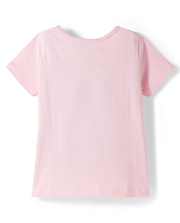 Pine Kids Single Jersey Knit Half Sleeves Top & Pajama Night Suit With Floral Print - Pink