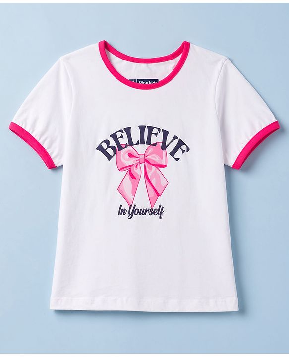 Pine Kids Single Jersey Knit Half Sleeves T-Shirt & Pyjama Night Suit with Bow & Camouflage Print - White