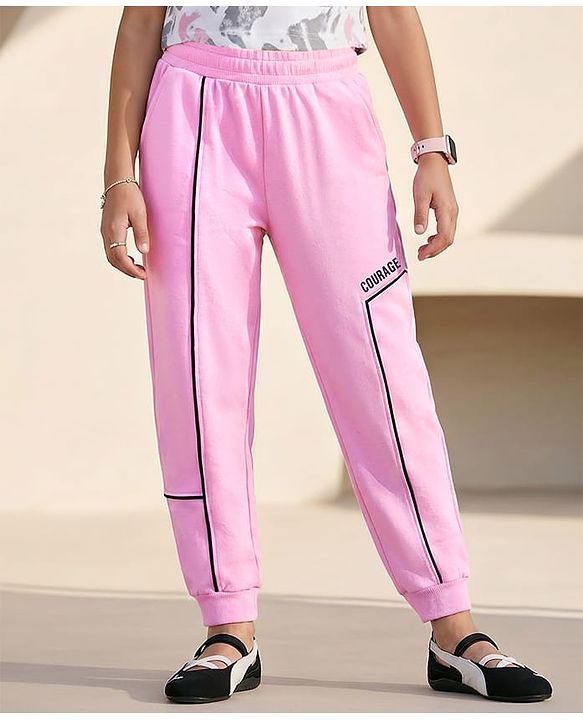 Pine Kids Knit Full Length Lounge Pant With Text Print - Purple