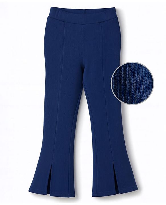Pine Kids Cotton Lycra Knit Full Length Solid Bootcut Leggings - Navy Blue