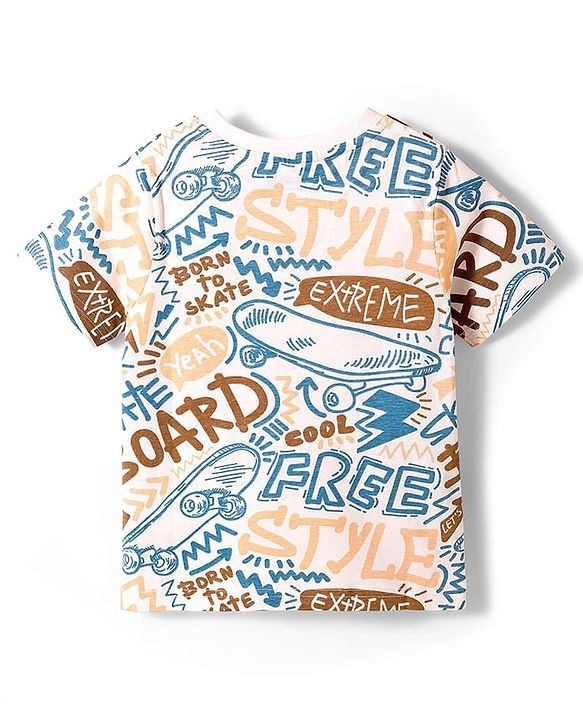 Pine Kids Cotton Knit Half Sleeves T-Shirt & Pyjama Co-ord Night Suit With Graffiti Print - White