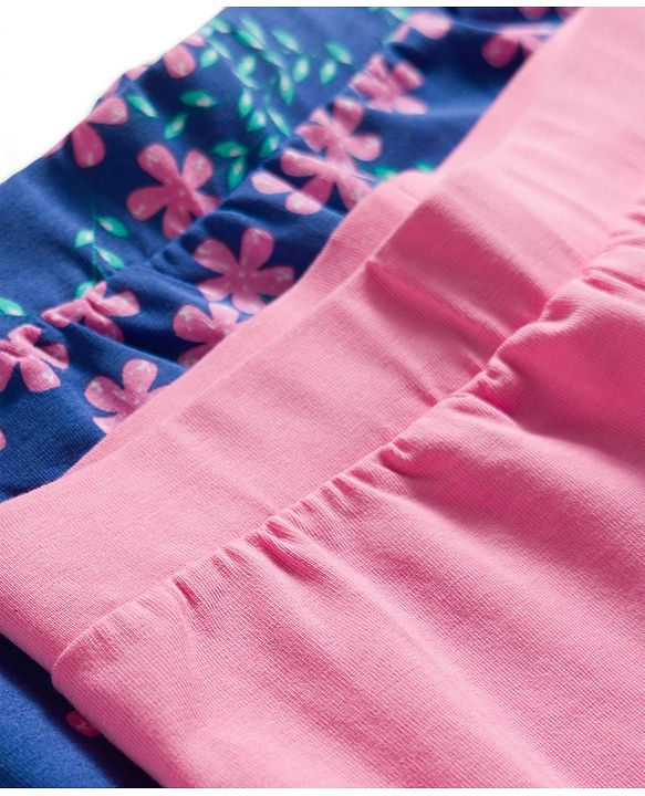 Pine Kids Cotton Lycra Knit Leggings with Floral Print Pack of 2 - Navy Blue & Pink