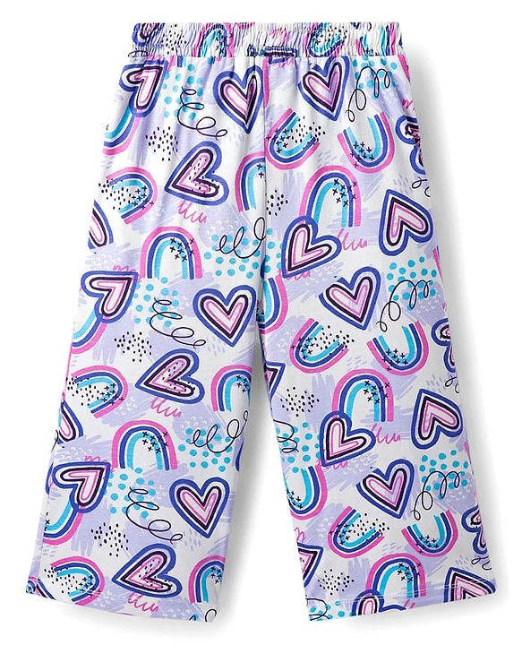 Pine Kids Cotton Knit Half Sleeves Capri Night Suit With Heart Print - Lavender