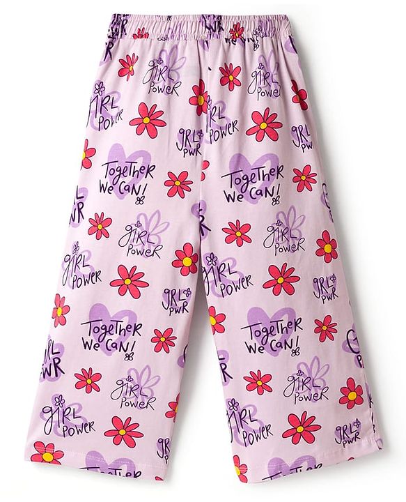 Pine Kids Cotton Knit Half Sleeves Capri Night suit With Floral Print - Lavender