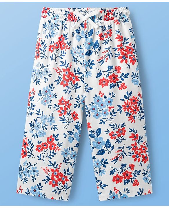 Pine Kids Cotton Knit Half Sleeves Co-Ord Capri Night Suit with Floral Print - White