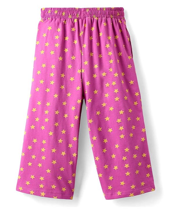 Pine Kids Cotton Knit Half Sleeves Capri Night Suit With Text Print - Lemon