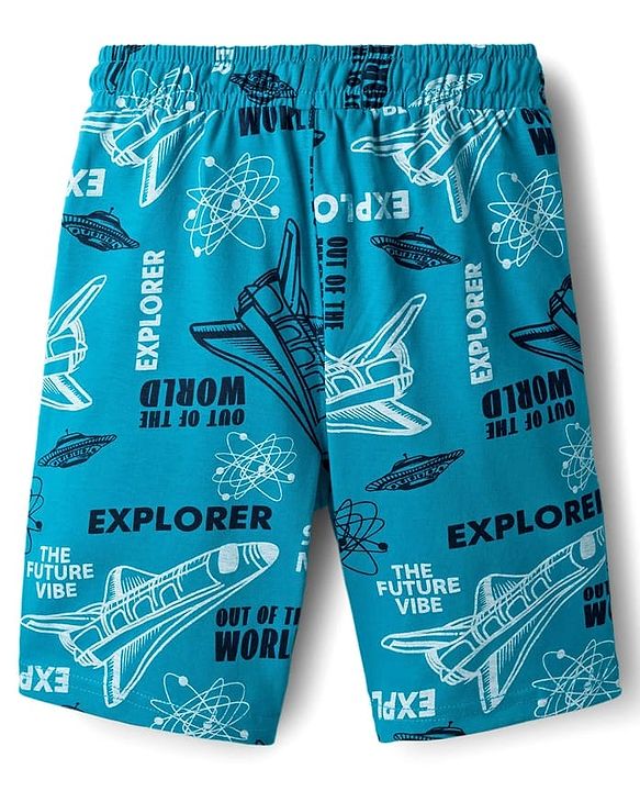 Pine Kids Cotton Knit Half Sleeves Shorts Night Suit with Space Theme Print - Limegreen