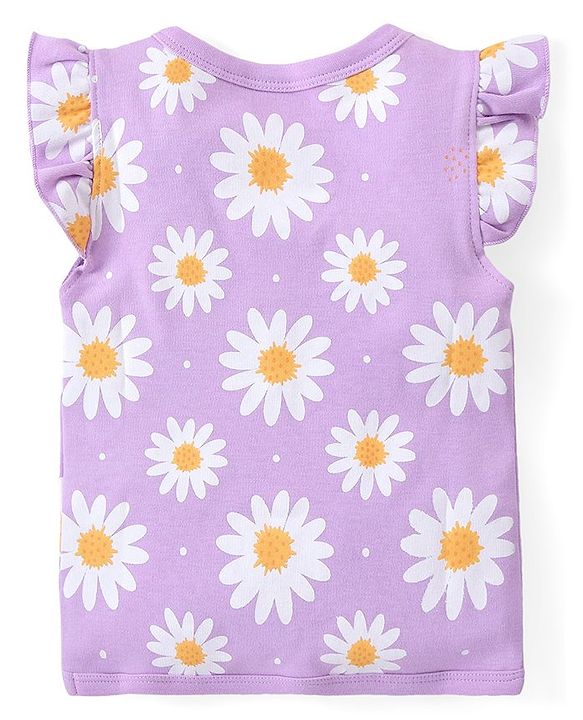 Babyhug 100% Cotton Interlock Knit Frill Sleeves Jhablas With Floral Print Pack Of 3 - Pink Purple & Yellow