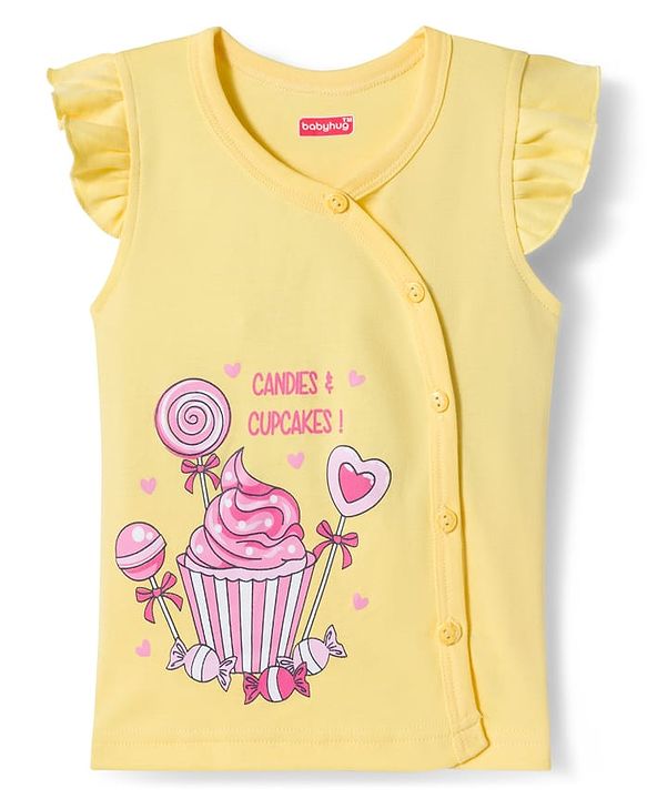 Babyhug 100% Cotton Interlock Knit Frill Sleeves Jhablas With Heart & Polka Dot Print Pack of 3 - Pink Yellow & White