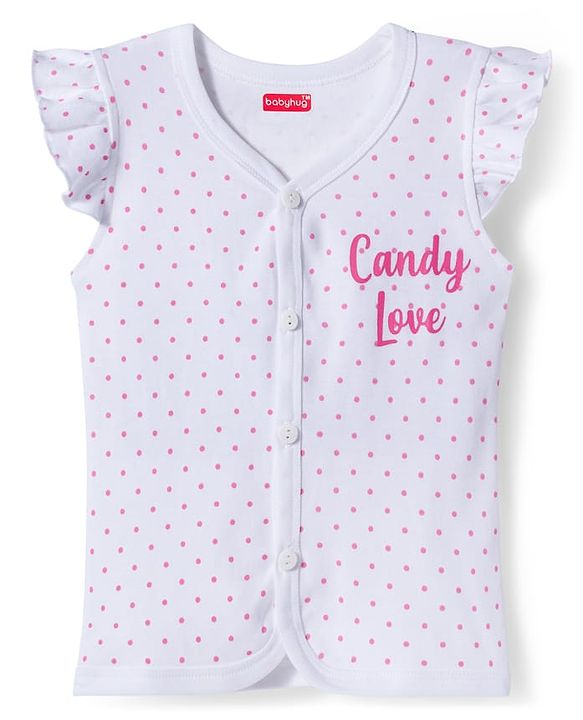 Babyhug 100% Cotton Interlock Knit Frill Sleeves Jhablas With Heart & Polka Dot Print Pack of 3 - Pink Yellow & White