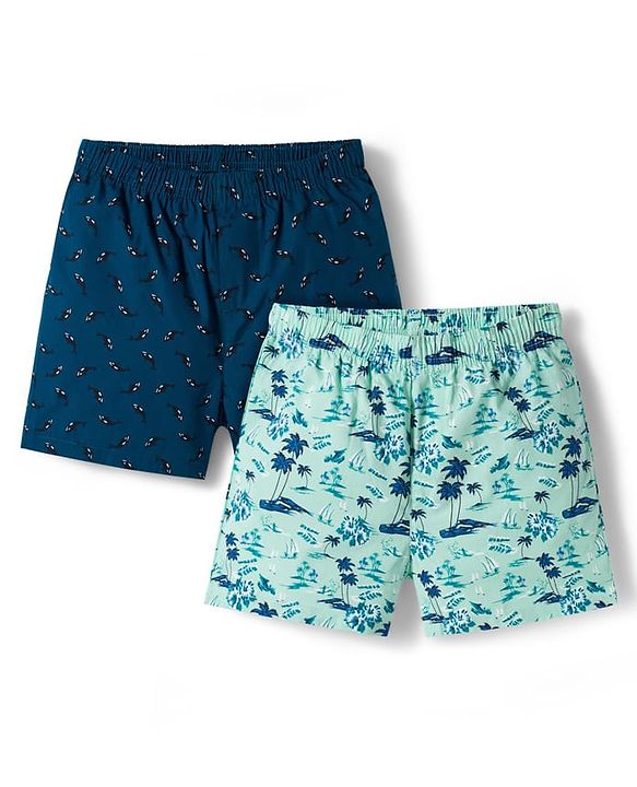 Pine Kids Cambric Woven Boxers With Tropical Theme Print Pack Of 2 - Colour May Vary