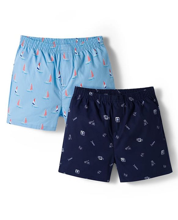 Pine Kids Cambric Woven Boxers With Nautical Theme Print Pack Of 2 - Colour May Vary