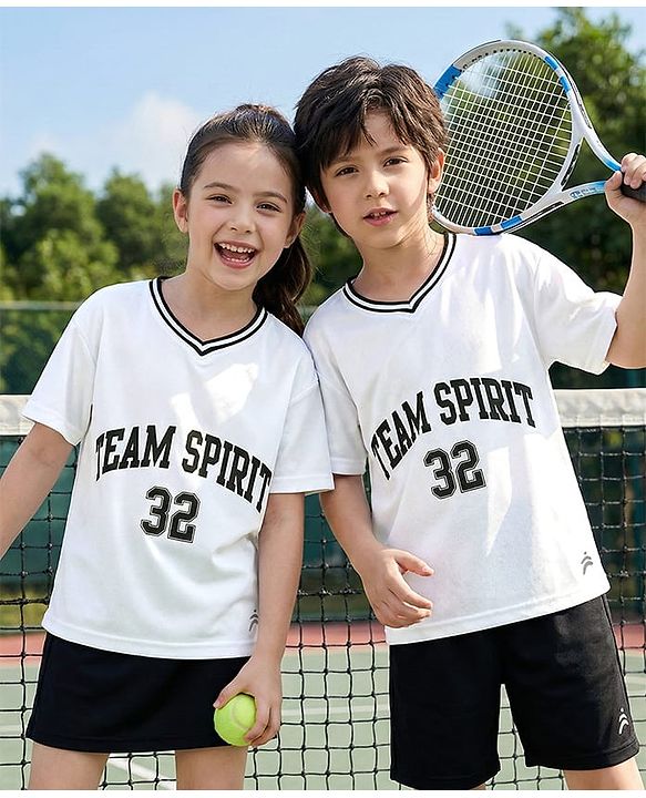 Pine Active Knit Half Sleeves Oversized T-Shirt With Text Print - White