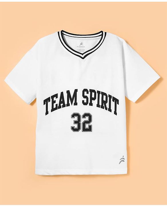 Pine Active Knit Half Sleeves Oversized T-Shirt With Text Print - White