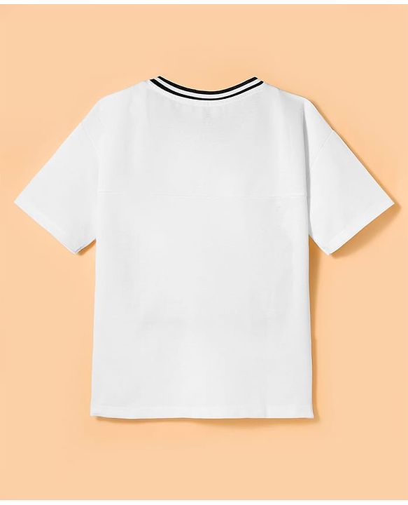 Pine Active Knit Half Sleeves Oversized T-Shirt With Text Print - White