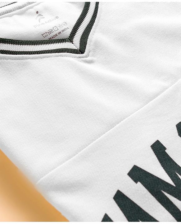 Pine Active Knit Half Sleeves Oversized T-Shirt With Text Print - White