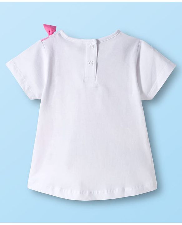 Babyhug Single Jersey Knit Half Sleeves Floral Printed Top & Shorts Set with Bow Applique - Pink & White