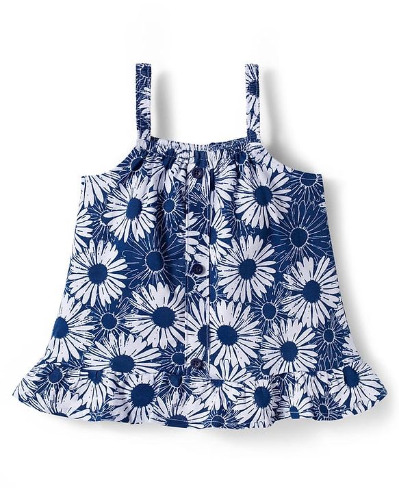 Babyhug Single Jersey Knit Sleeveless Floral Printed Co-ords Top & Shorts Set - Navy Blue