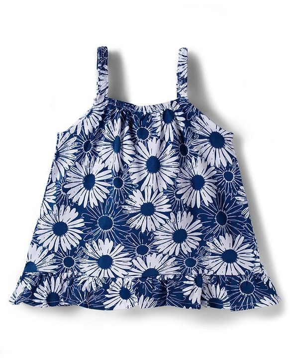 Babyhug Single Jersey Knit Sleeveless Floral Printed Co-ords Top & Shorts Set - Navy Blue